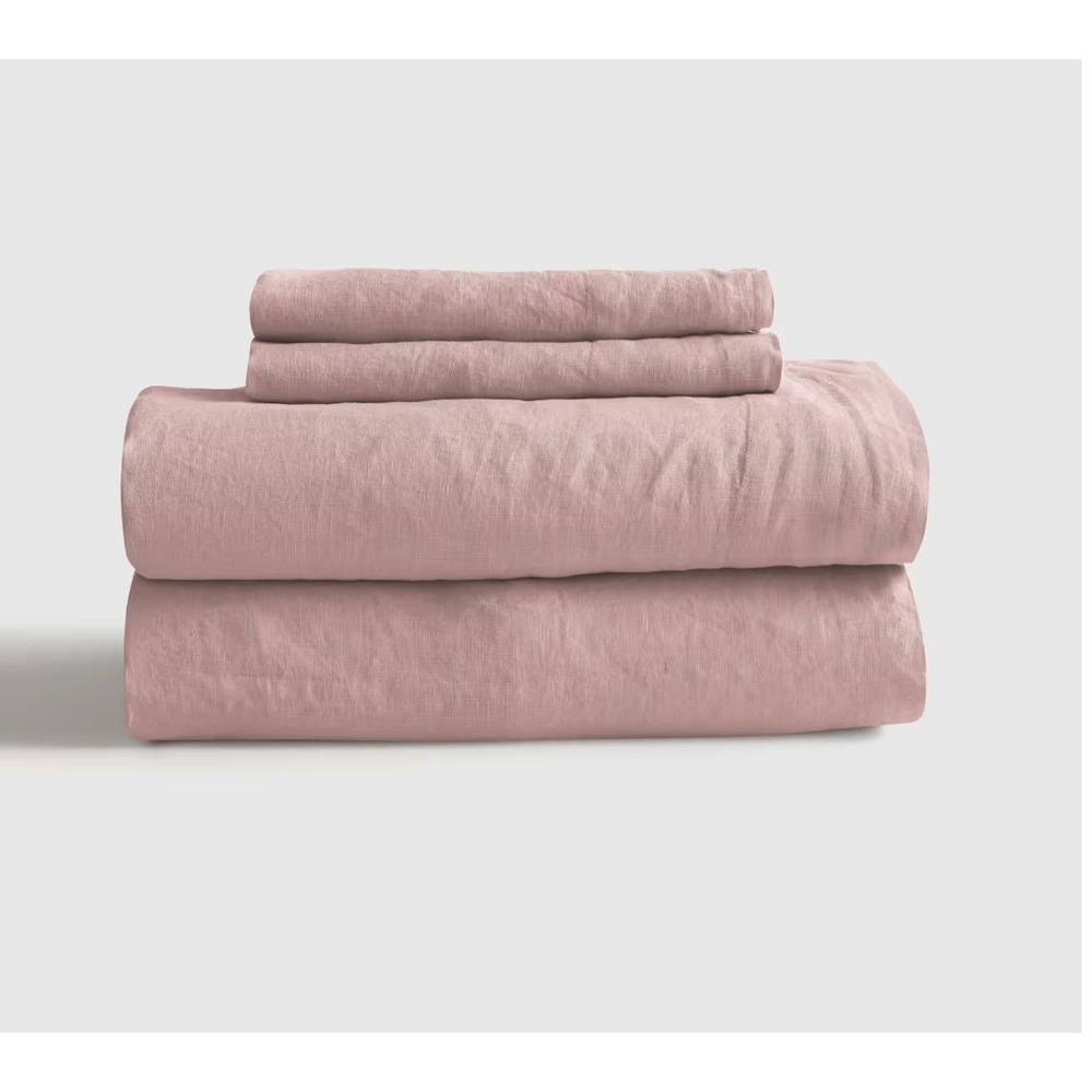 Quince European Linen Sheet Set Twin XL Size Dusty Mauve 3 Piece w/ Flat Sheet